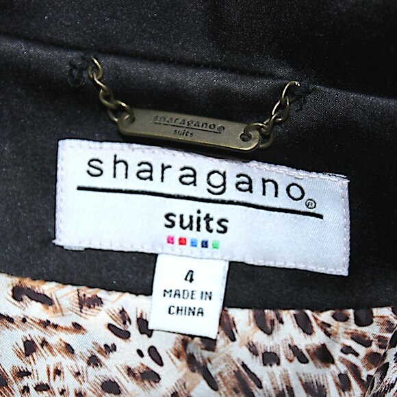 Sharagano Black Satin Notched Collar Blazer Jacket Leopard Print Lining 4 - Picture 9 of 9